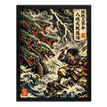 Cuadro Samurai Guerrero Dragón 8 Cabezas Japón Mistico Arte Marco Negro