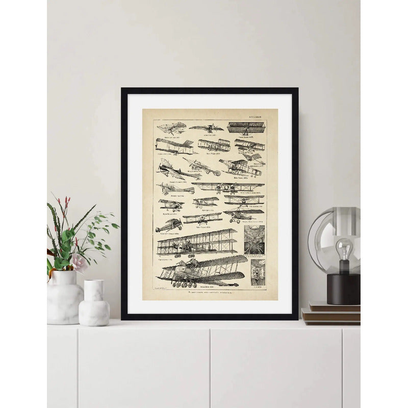 Cuadro Aviación Vintage Retro Aviones Arte Decoracion Marco Negro