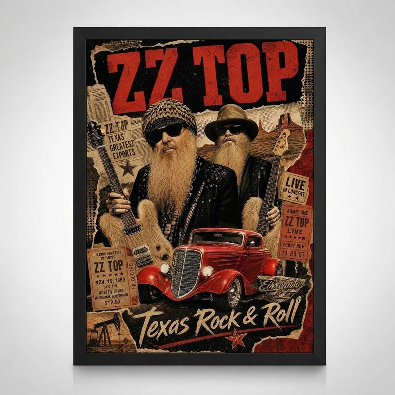 Cuadro Zz Top Texas Rock & Roll Blues Arte Musica Decoracion Marco Negro