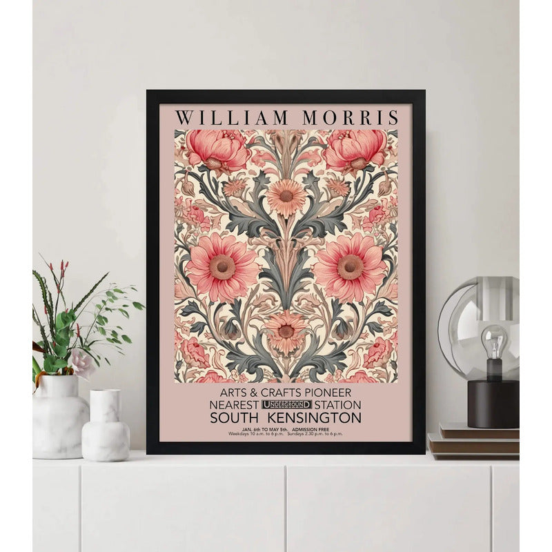 Cuadro Dormitorio Flores Romántica William Morris Botanico 1 Marco Negro