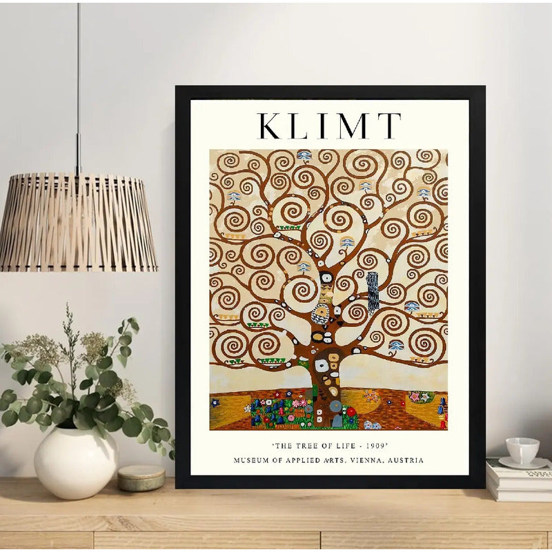 Cuadro Living Dormitorio Gustav Klimt El Árbol De La Vida Marco Negro