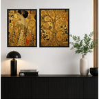 Set 2 Cuadros Gustav Klimt Arte Adele Y El Árbol De La Vida Marco Negro