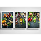 Set 3 Cuadros Condimentos Cocina Gourmet Comedor Decoracion