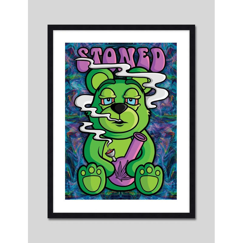 Cuadro Oso Stoned Weed Cannabis Arte Club Decoracion Shop Marco Negro