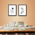 Set 2 Cuadros Flores Minimalista Blanco Y Negro Con Paspartu