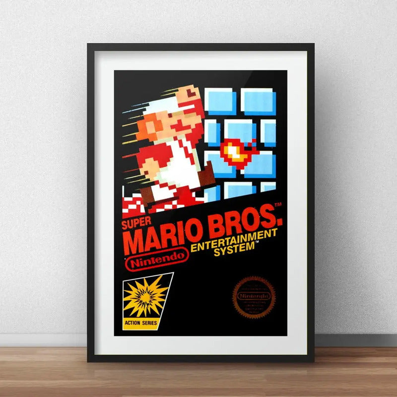 Cuadro Super Mario Bros Game Retro Nintendo Con Paspartú Marco Negro