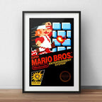 Cuadro Super Mario Bros Game Retro Nintendo Con Paspartú Marco Negro