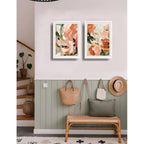 Set 2 Cuadros Dormitorio Living Peach Floral Flores Botanico Marco Blanco