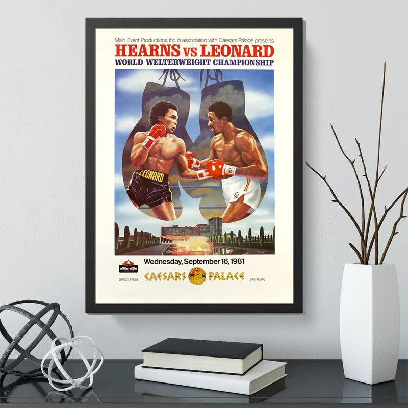 Cuadro Boxeo Boxing Peleas Icónicas Deporte Gym Decoracion Sugar Ray Leonard Vs Thomas Hearns Con Marco Negro