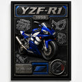 Cuadro Yamaha Yzf R1 Moto Icónico Detalles Specs Efecto 3d Marco Negro