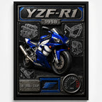 Cuadro Yamaha Yzf R1 Moto Icónico Detalles Specs Efecto 3d Marco Negro