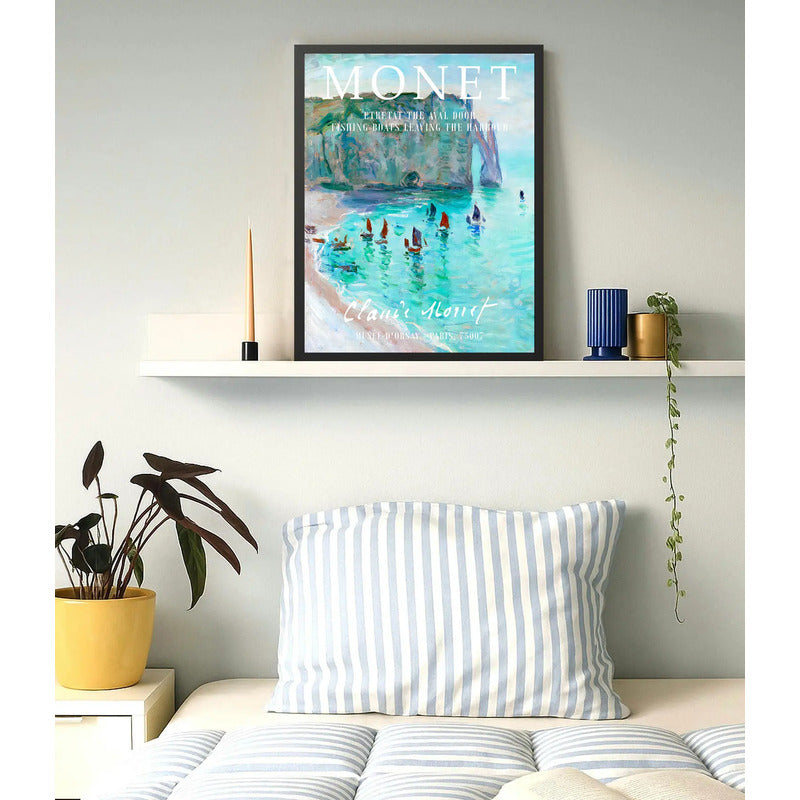Cuadro Dormitorio Living Claude Monet Barcos Pesca Puerto Marco Negro