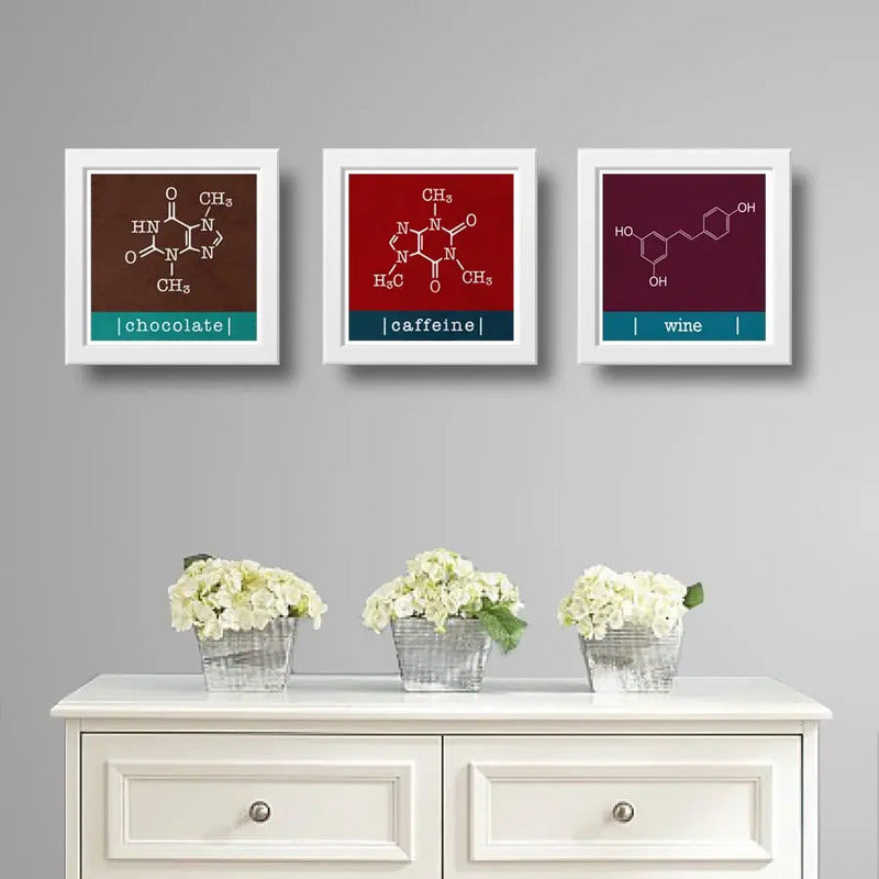 Set 2 Cuadros Formula Quimica Del Café Vino Chocolate Decor