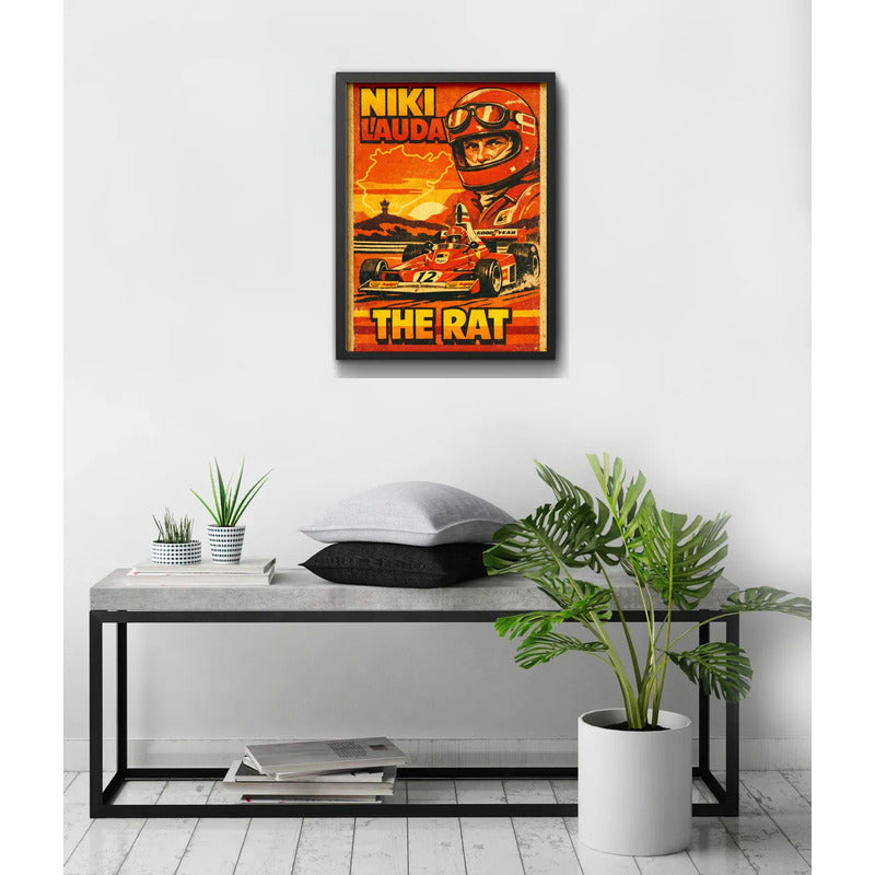 Cuadro Niki Lauda The Rat Piloto Auto Formula 1 Arte Retro Marco Negro