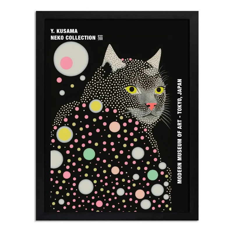 Cuadro Yayoi Kusama Cats & Dots Gato Neko Arte Japones Marco Negro