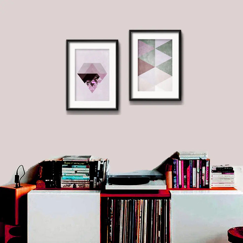 Set 2 Cuadros Diamante Geometrico Abstracto Con Paspartú