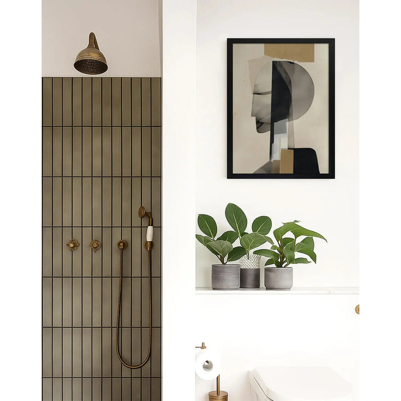 Cuadro Dormitorio Living Boho Arte Abstracto Collage Silueta Marco Negro