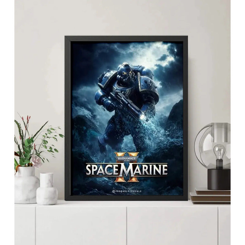 Cuadro Space Marine Espacial Videojuego B4 Decorar Game Room Marco Negro
