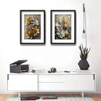 Set 2 Cuadros Flores Tonos Dorados Plateados B2 Con Paspartú 53x43cm Cada Cuadro Negro