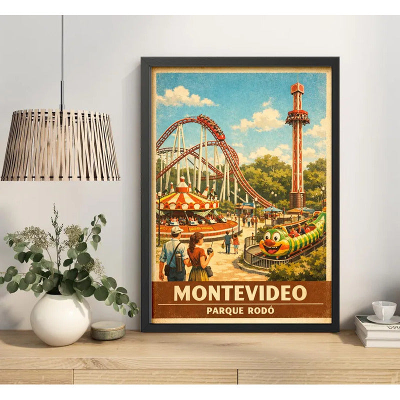 Cuadro Montevideo Parque Rodo Gusanito Manzana Retro Uruguay Marco Negro
