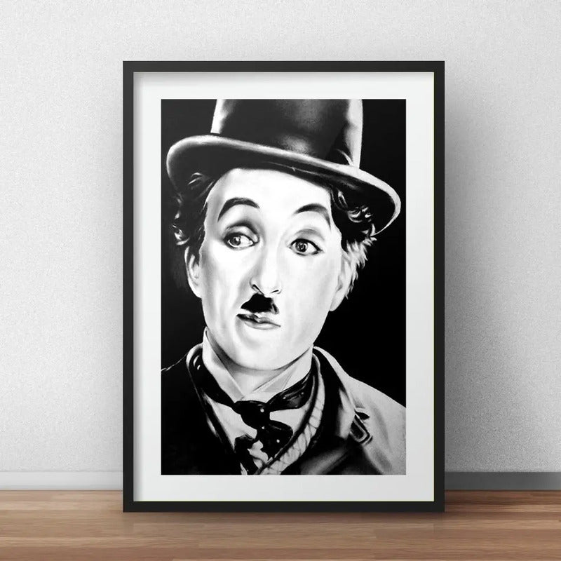 Cuadro Charlie Chaplin Blanco Y Negro Decoracion C/ Paspartú Marco Negro