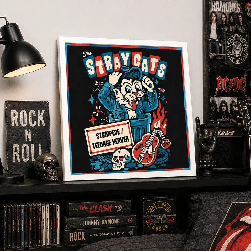 Cuadro Stray Cats Gato Rockabilly Album Rock Musica Marco Blanco
