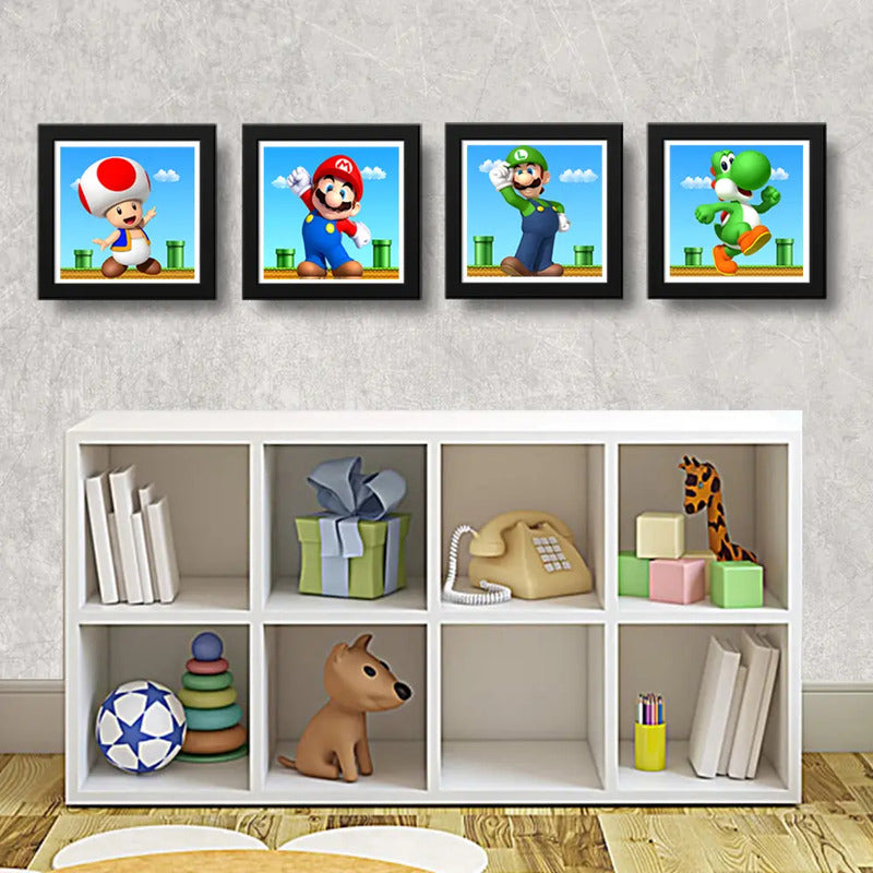 Set 4 Cuadros Mario Bros Luigi Toad Yoshi Game Decoracion
