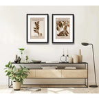 Set 2 Cuadros Living Tonos Marron Hojas 53x43cm Con Paspartu Marco Negro