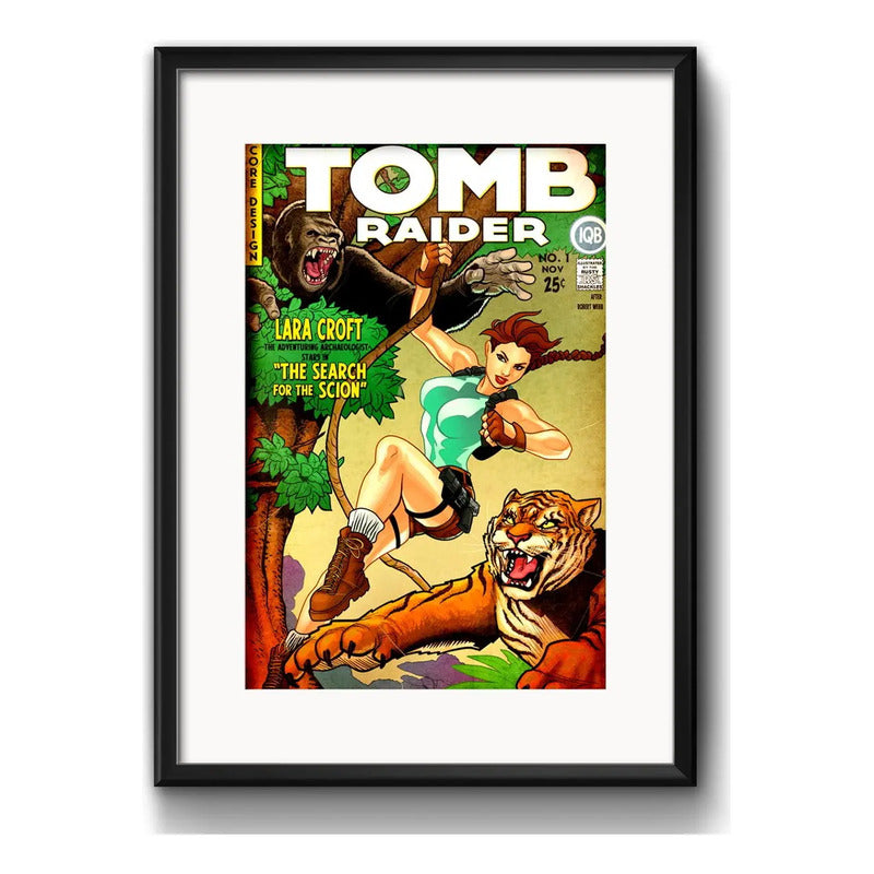 Cuadro Tomb Raider Comics Game Decoracion Con Paspartú Marco Negro
