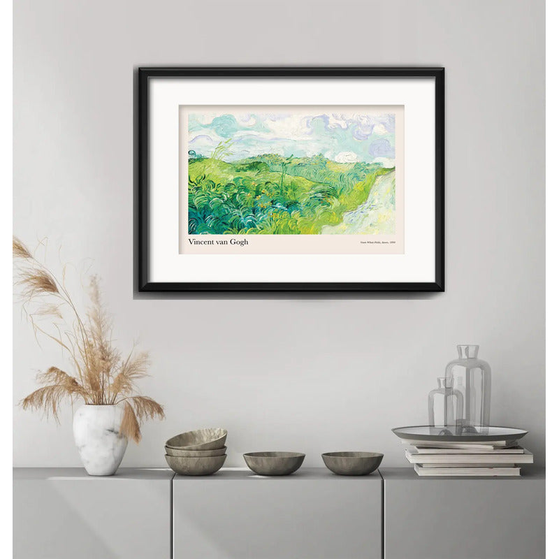 Cuadro Van Gogh Campos De Trigo Verde 53x43cm Con Paspartú Marco Negro