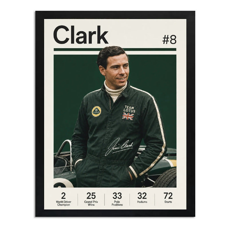 Cuadro Jim Clark Piloto Formula 1 Logros Signature Auto Marco Negro