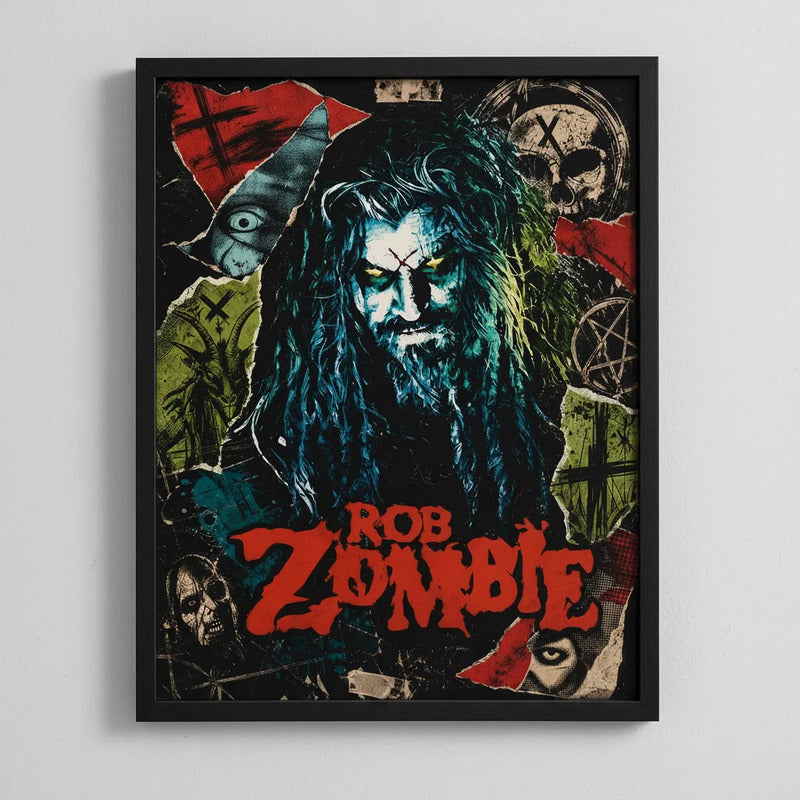Cuadro Rob Zombie Banda White Zombie Rock Nu Metal Vintage Marco Negro