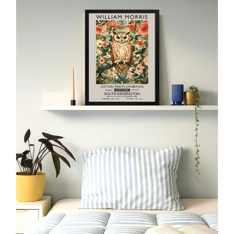 Cuadro Dormitorio Living Buho Floral William Morris Arte Marco Negro