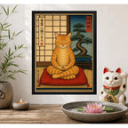 Cuadro Gato Haciendo Yoga Arte Japones Zen Neko Feng Shui Marco Negro