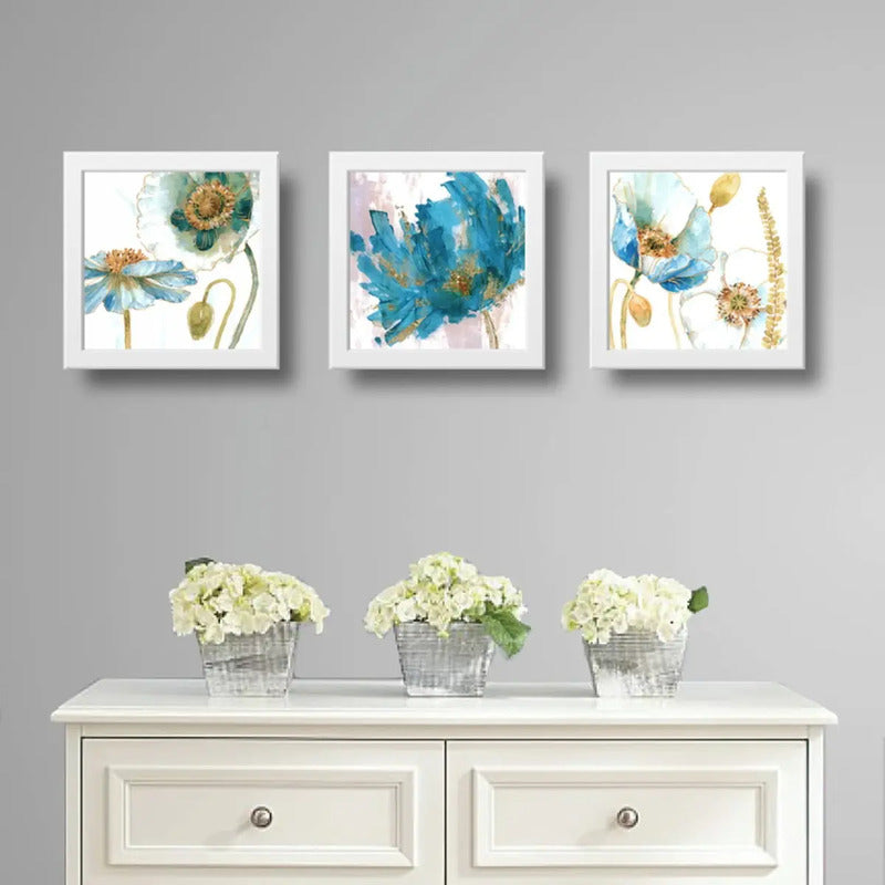 Set 3 Cuadros Flores Arte Floral Hojas Botanico - 33x33cm Marco Blanco