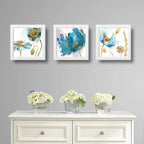 Set 3 Cuadros Flores Arte Floral Hojas Botanico - 33x33cm Marco Blanco