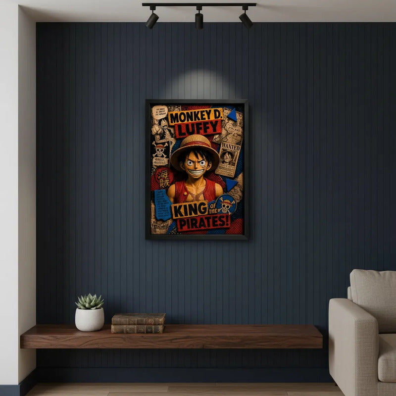 Cuadro Luffy One Piece Wanted Monkey Anime Mangá Efecto 3d Marco Negro
