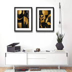 Set 2 Cuadros Boho Arte Abstracto Textura Oro Con Paspartu 53x43cm Cada Cuadro Negro
