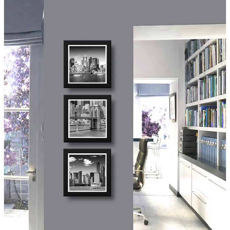 Set 3 Cuadros Boston Nueva York Chicago Skyline Decoracion