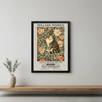 Cuadro Living Dormitorio Gato Flores William Morris Botanico Marco Negro