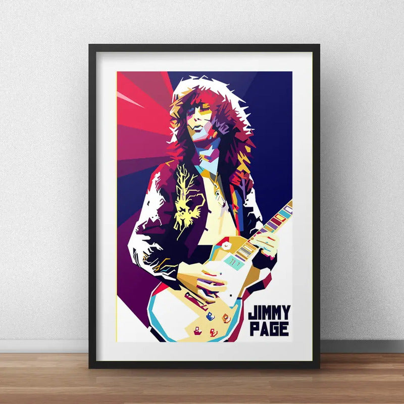 Cuadro Jimmy Page Pop Art Led Zeppelin Decoracion C Paspartú Marco Negro