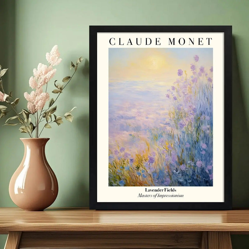 Cuadro Dormitorio Living Claude Monet Campos Lavanda Arte Marco Negro
