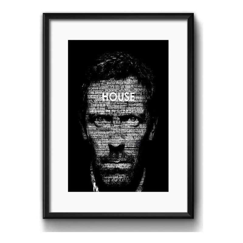 Cuadro Dr. House Frase Serie Tv Blanco Negro Con Paspartú Marco Negro