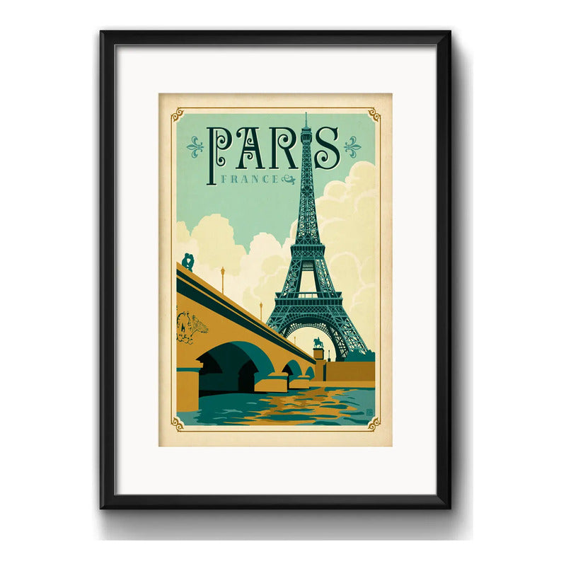 Cuadro Paris Francia Torre Eiffel Ciudad Brs1 Con Paspartú Marco Negro