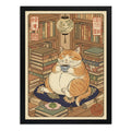 Cuadro Gato Cafe Wagashi Neko Libros Art Japón Living Cocina Marco Negro