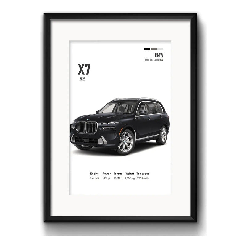 Cuadro Autos Y Camionetas Modelos Marcas Arte Con Paspartu Bmw Full Size Luxury Suv X7 Con Marco Negro