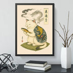 Cuadro Gato Arte Japonés Tattoo Dragon Pez Koi Decoracion Marco Negro