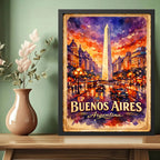 Cuadro Buenos Aires Argentina Obelisco Al Atardecer Retro Marco Negro