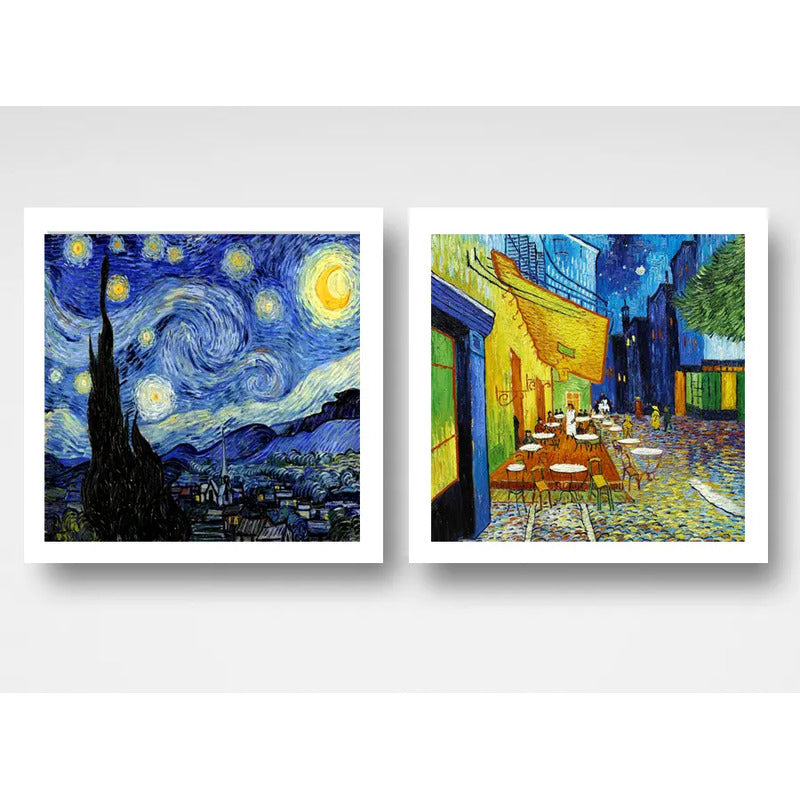 Set 2 Cuadros Living Dormitorio Van Gogh Obras Brs1 33x33cm Marco Blanco