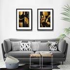 Set 2 Cuadros Boho Arte Abstracto Textura Oro Con Paspartu 53x43cm Cada Cuadro Negro